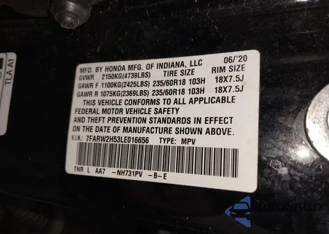 2020 Honda Cr-V Awd Ex from USA, damaged, VIN 7FARW2H53LE016656